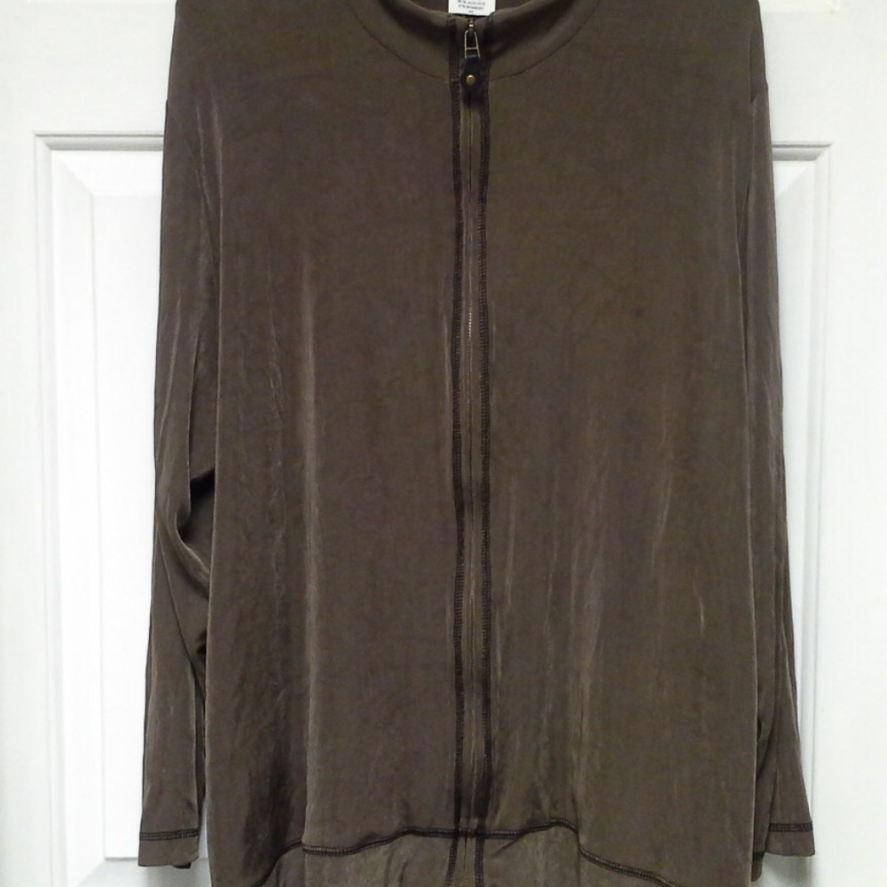 Brown Mock Turtle Neck Long Sleeve Zipped Jacket - Picture 2 of 8
